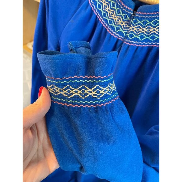 Vintage 80s Vanity Fair Royal Blue Full Zip Embroidered Collar Maxi Robe Sz L - Picture 5 of 9